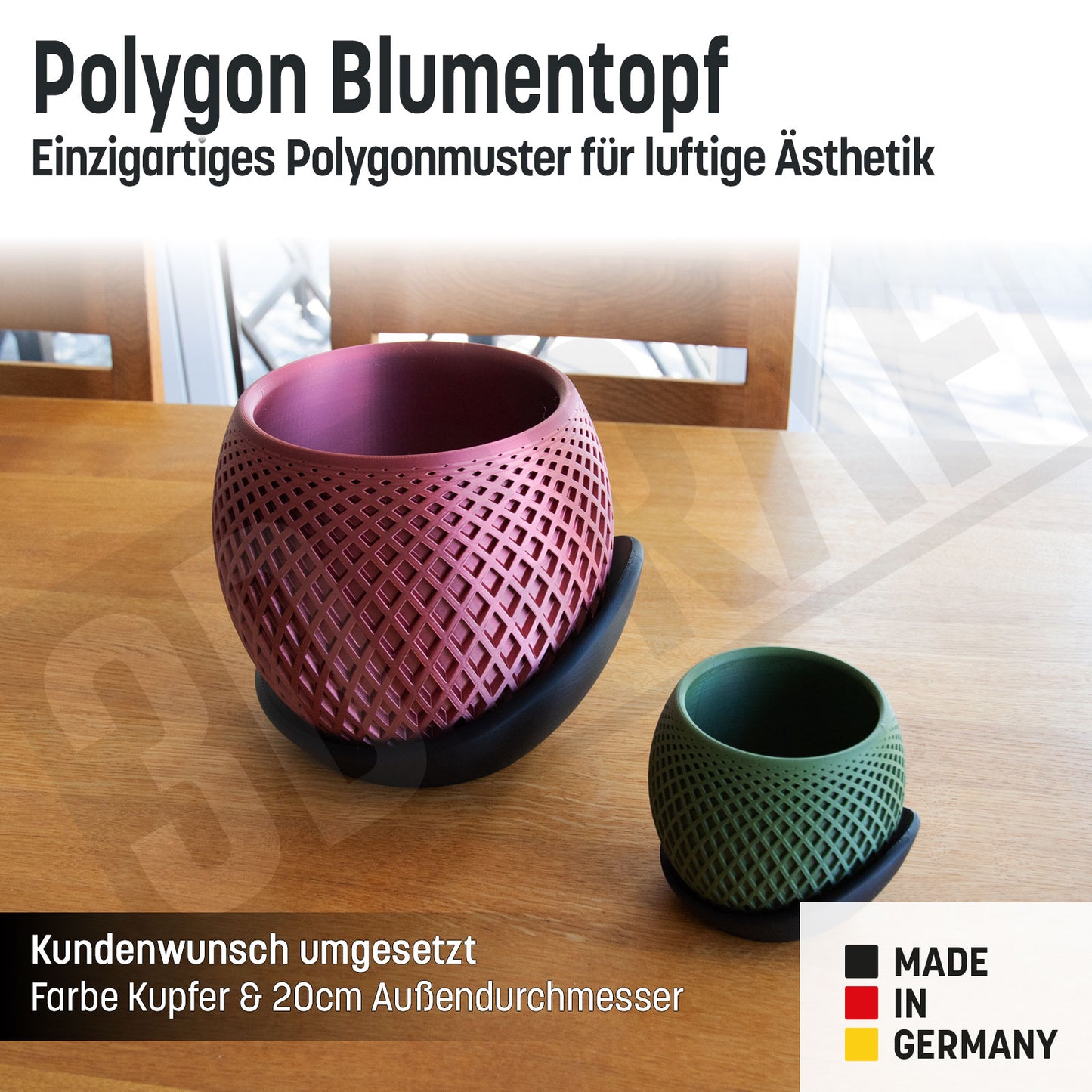 Blumentopf „Polygon” mit umlaufender Platte