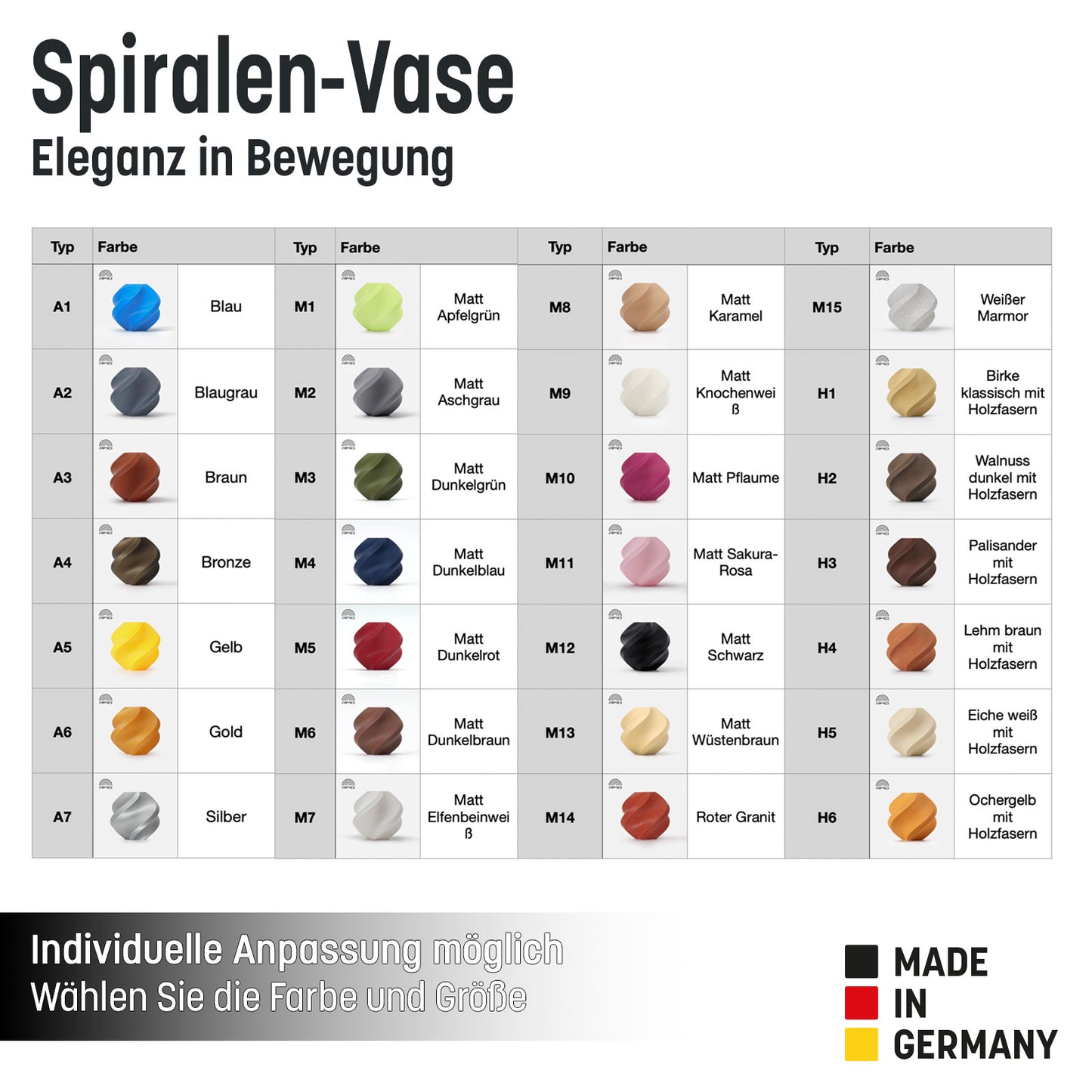 Dekovase für Trockenblumen als Tischdeko, „Spiralen-Vase” - Eleganz in Bewegung