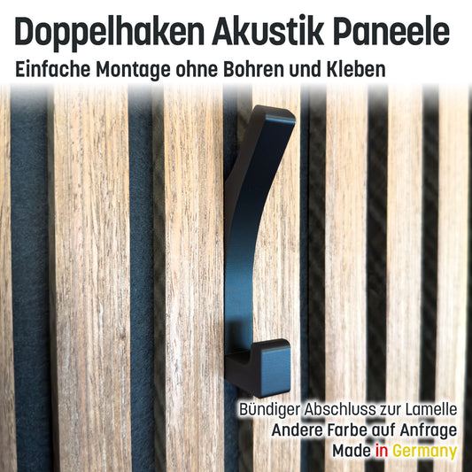 Garderobenhaken / Doppel Haken für Akustik Paneele ohne Kleben und Bohren