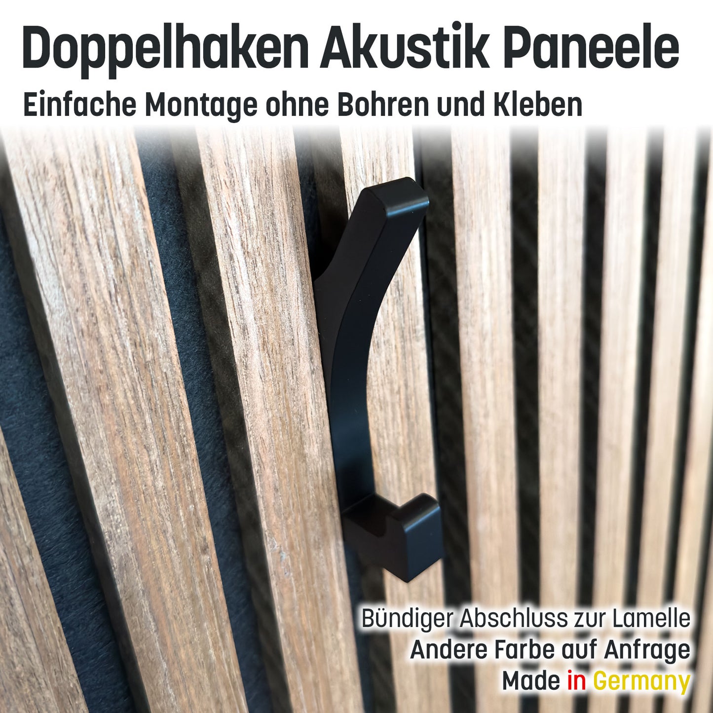 Garderobenhaken / Doppel Haken für Akustik Paneele ohne Kleben und Bohren