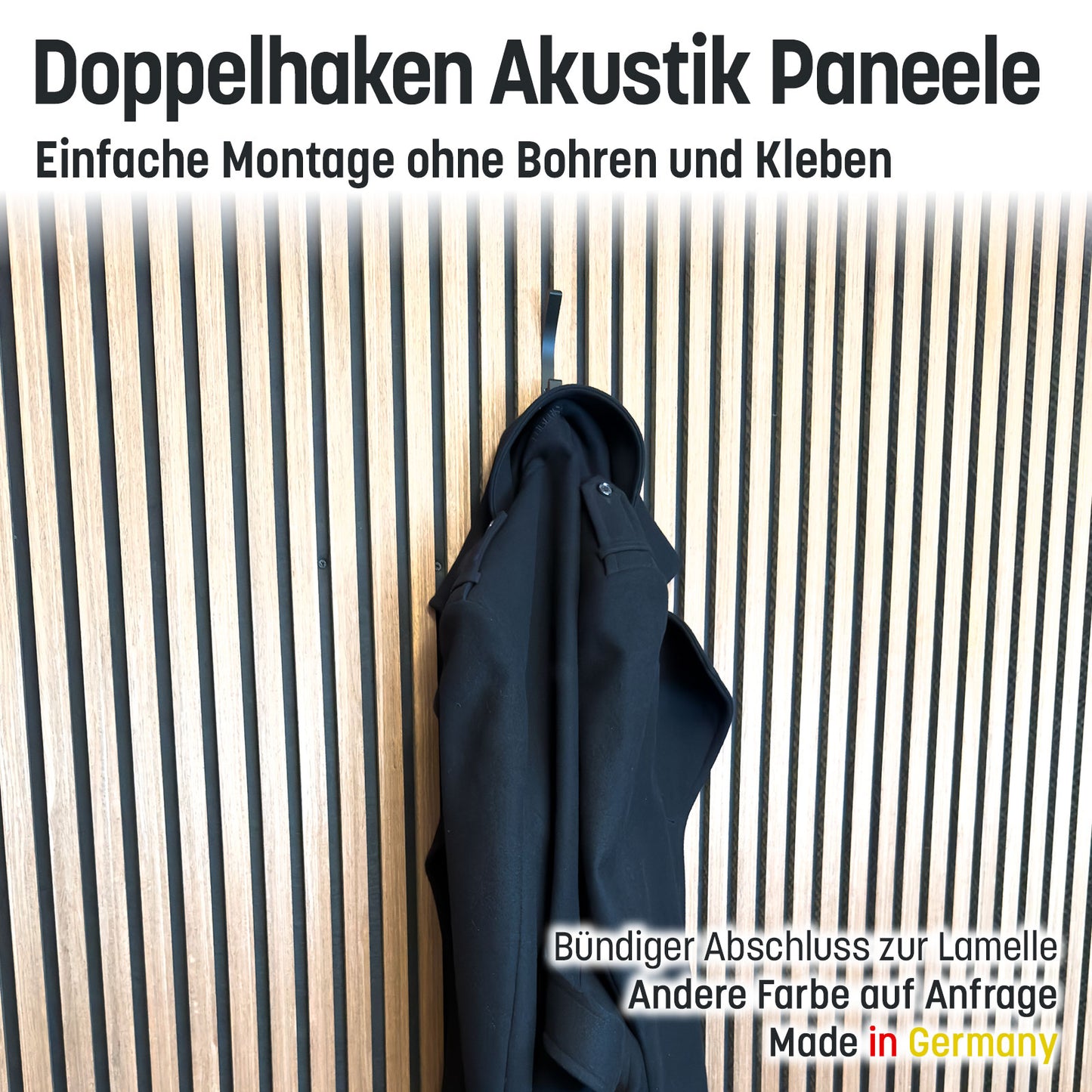 Garderobenhaken / Doppel Haken für Akustik Paneele ohne Kleben und Bohren