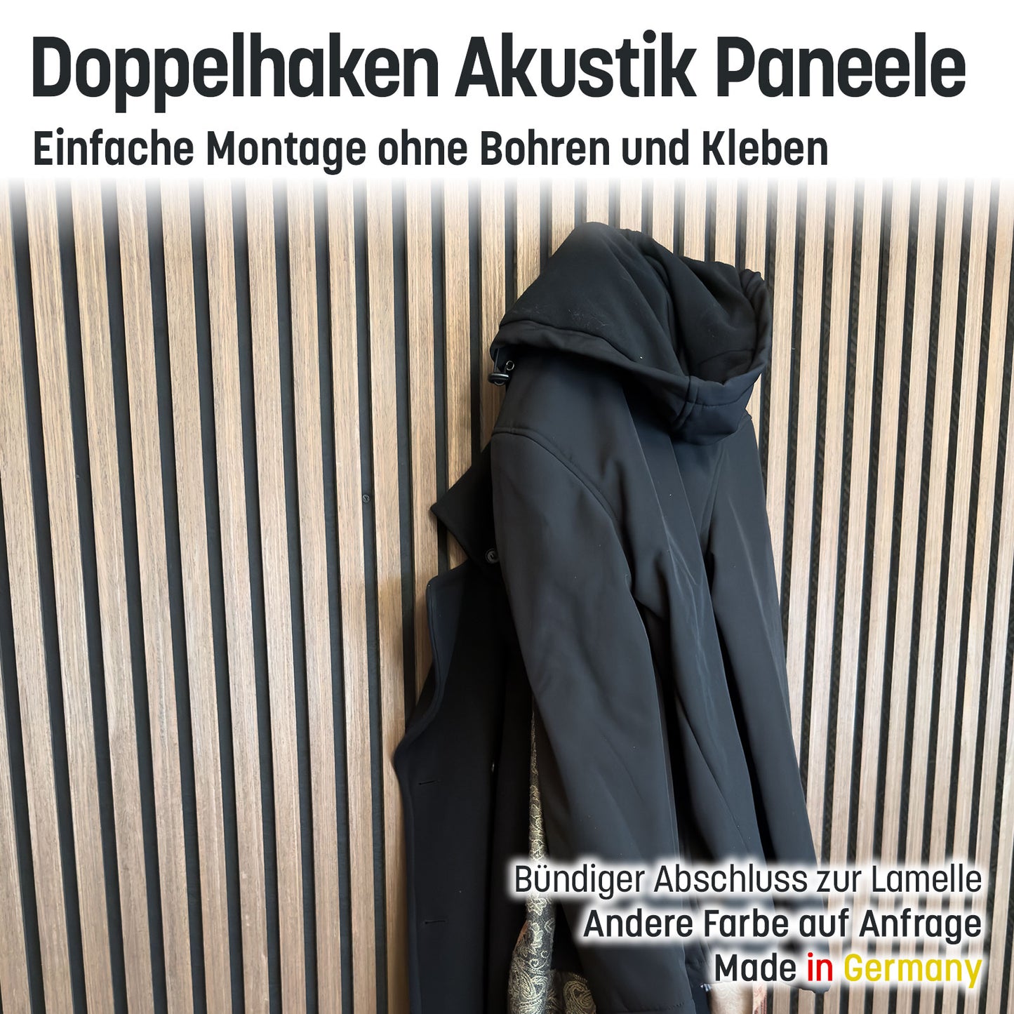 Garderobenhaken / Doppel Haken für Akustik Paneele ohne Kleben und Bohren
