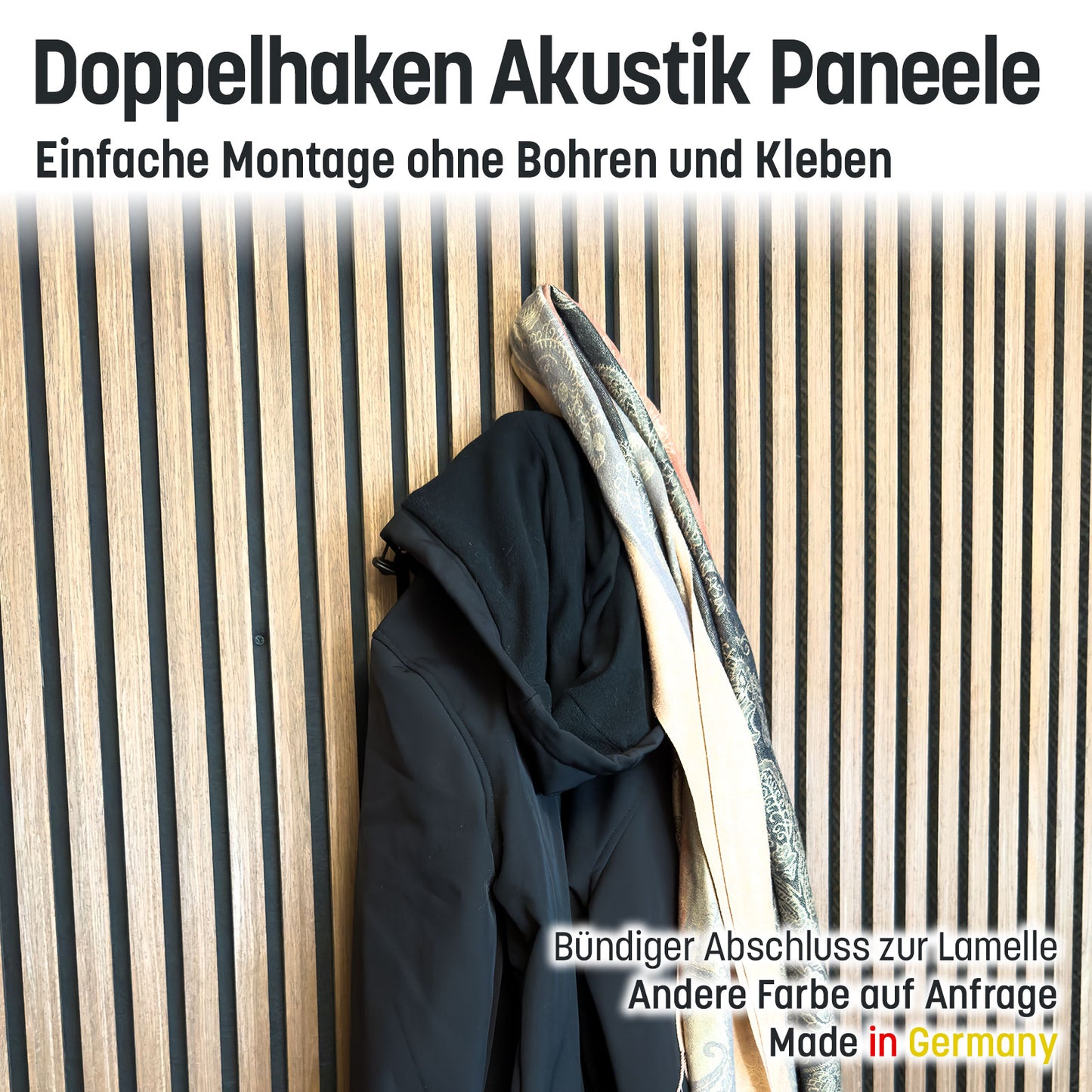 Garderobenhaken / Doppel Haken für Akustik Paneele ohne Kleben und Bohren