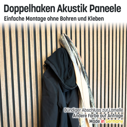 Garderobenhaken / Doppel Haken für Akustik Paneele ohne Kleben und Bohren