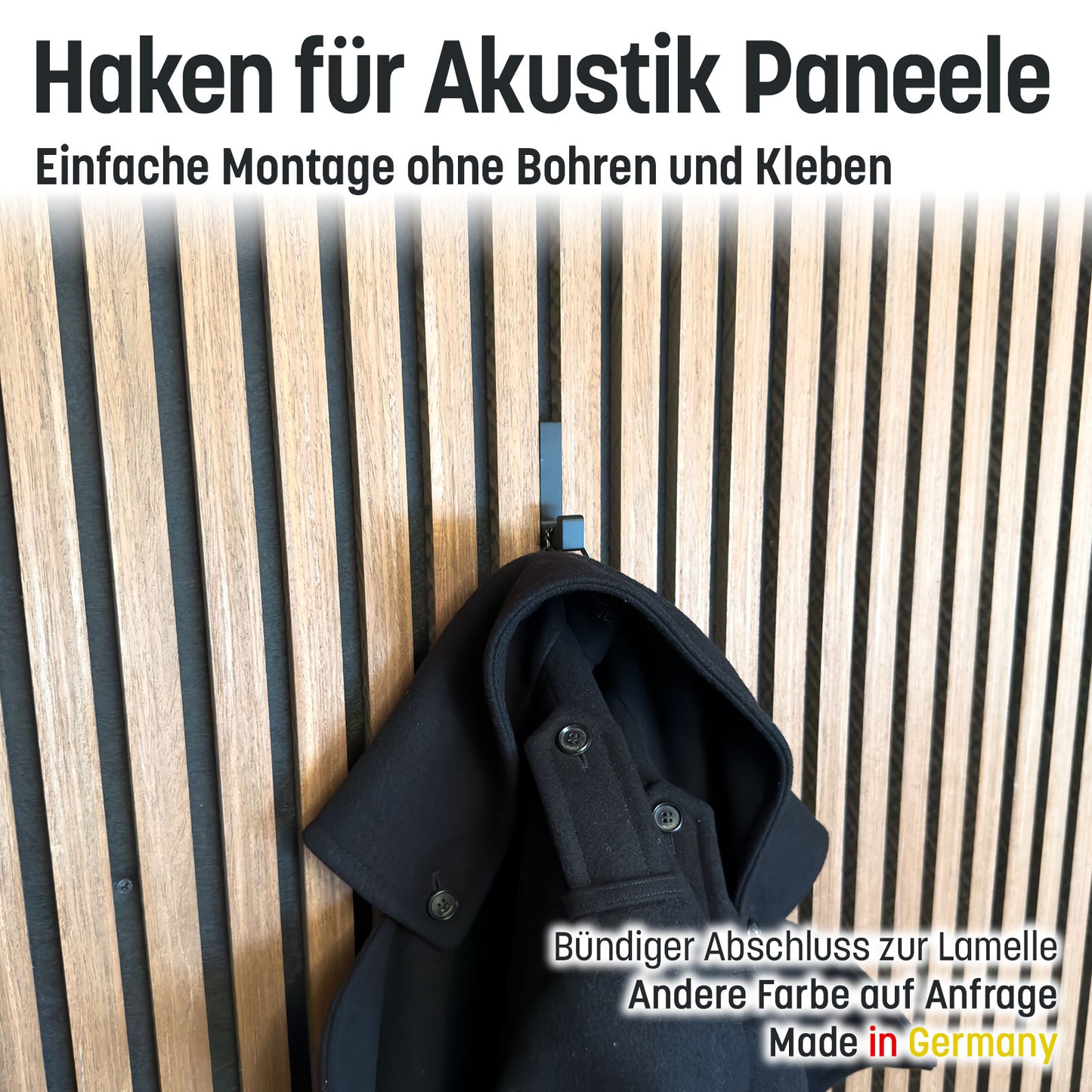 Garderobenhaken / Haken für Akustik Paneele ohne Kleben und Bohren