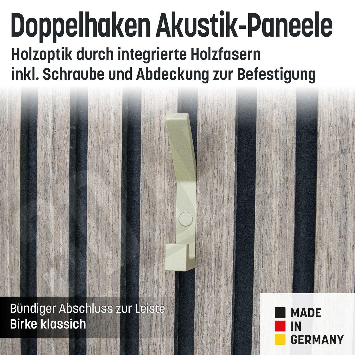 Kleiderhaken Holzfaser Akustik Paneele Wandpaneele inkl. Schraube und Dübel