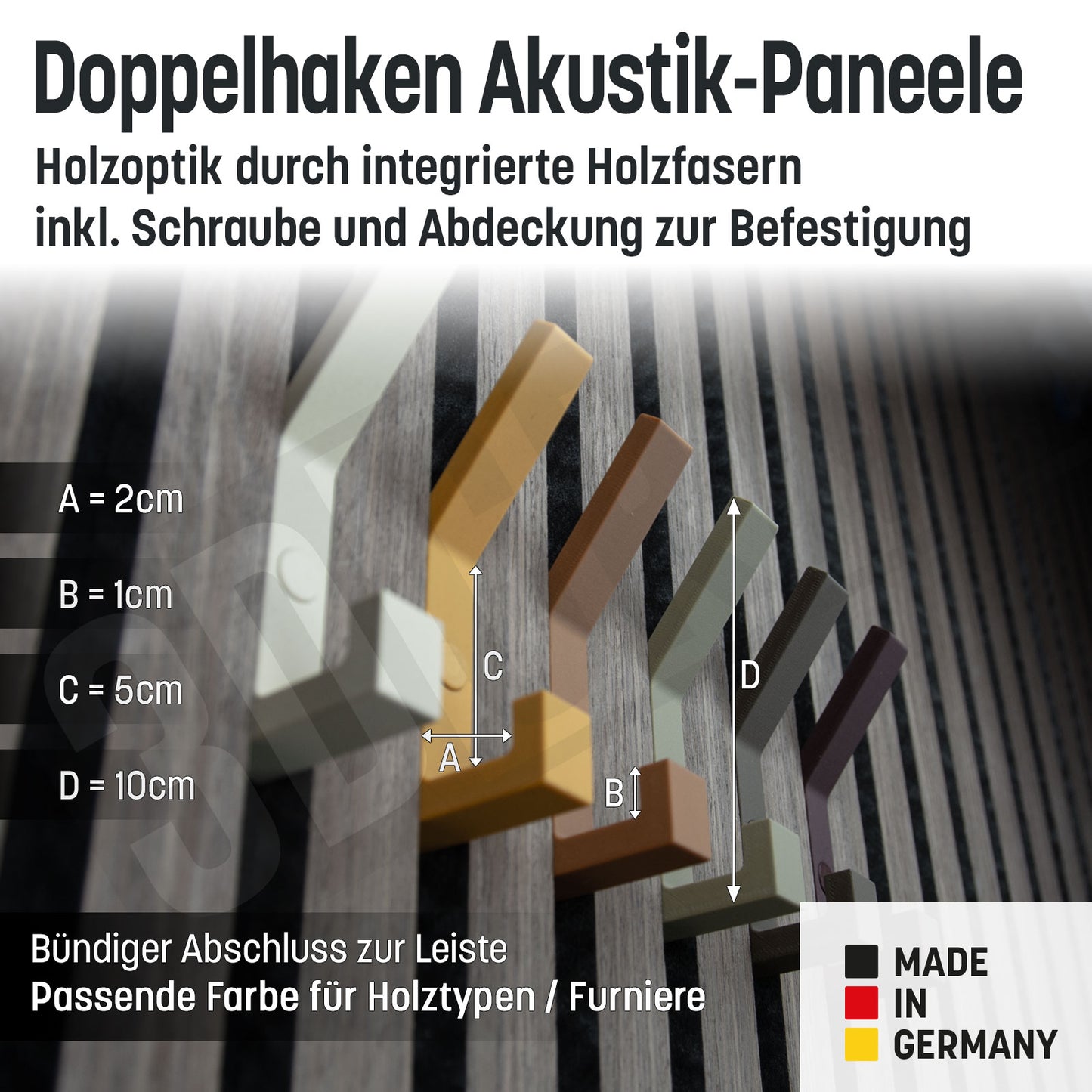 Kleiderhaken Holzfaser Akustik Paneele Wandpaneele inkl. Schraube und Dübel