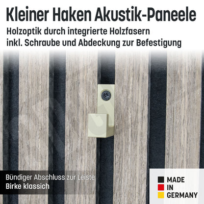 Kleiner Kleiderhaken Holzfaser Akustik Paneele Wandpaneele inkl. Schraube und Dübel