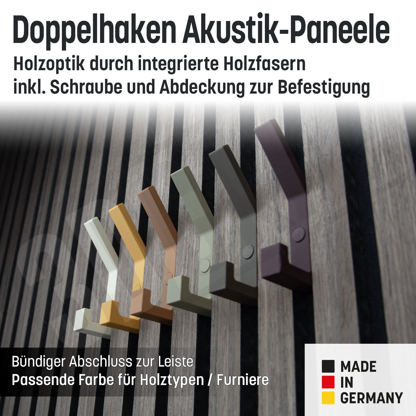 Kleiderhaken Holzfaser Akustik Paneele Wandpaneele inkl. Schraube und Dübel
