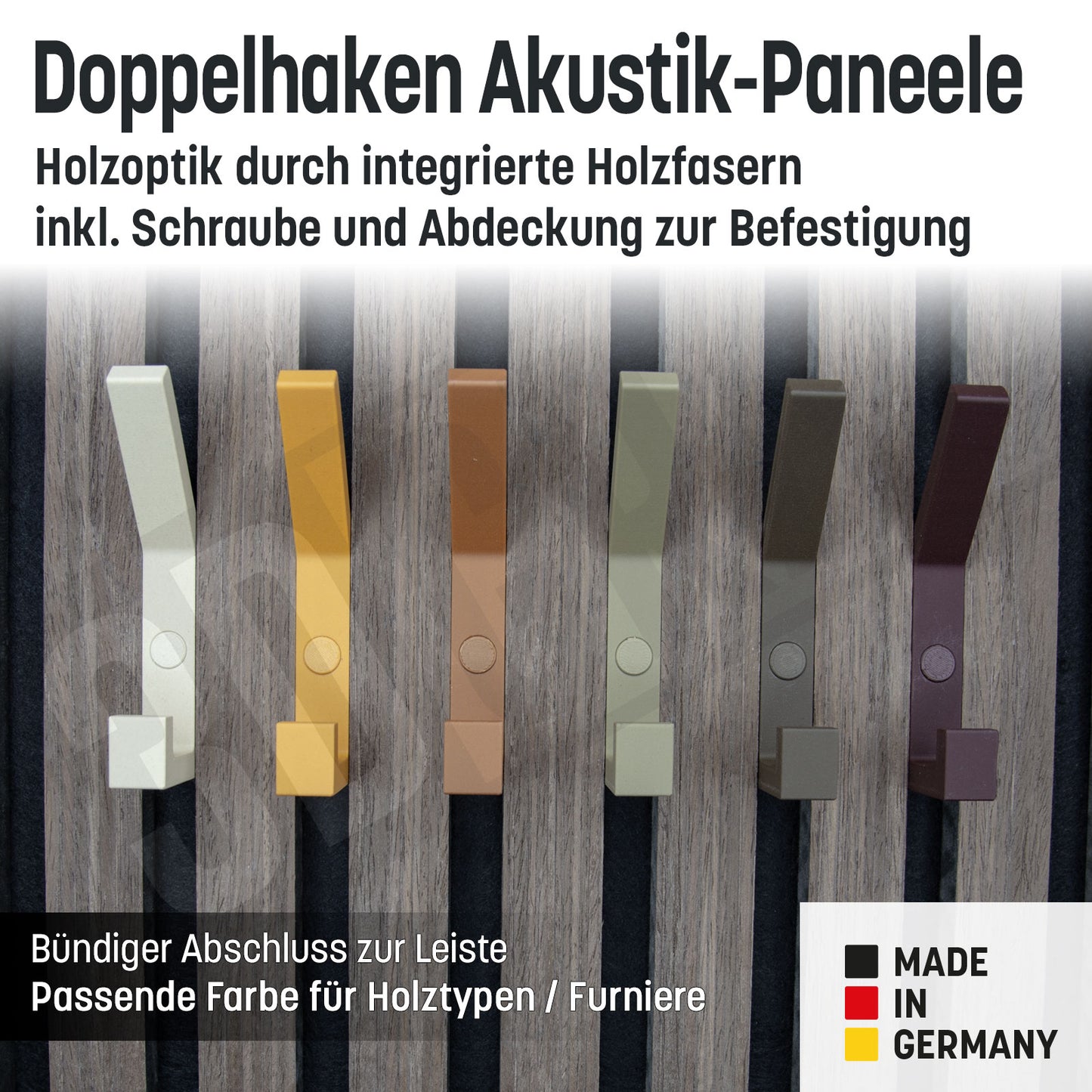 Kleiderhaken Holzfaser Akustik Paneele Wandpaneele inkl. Schraube und Dübel