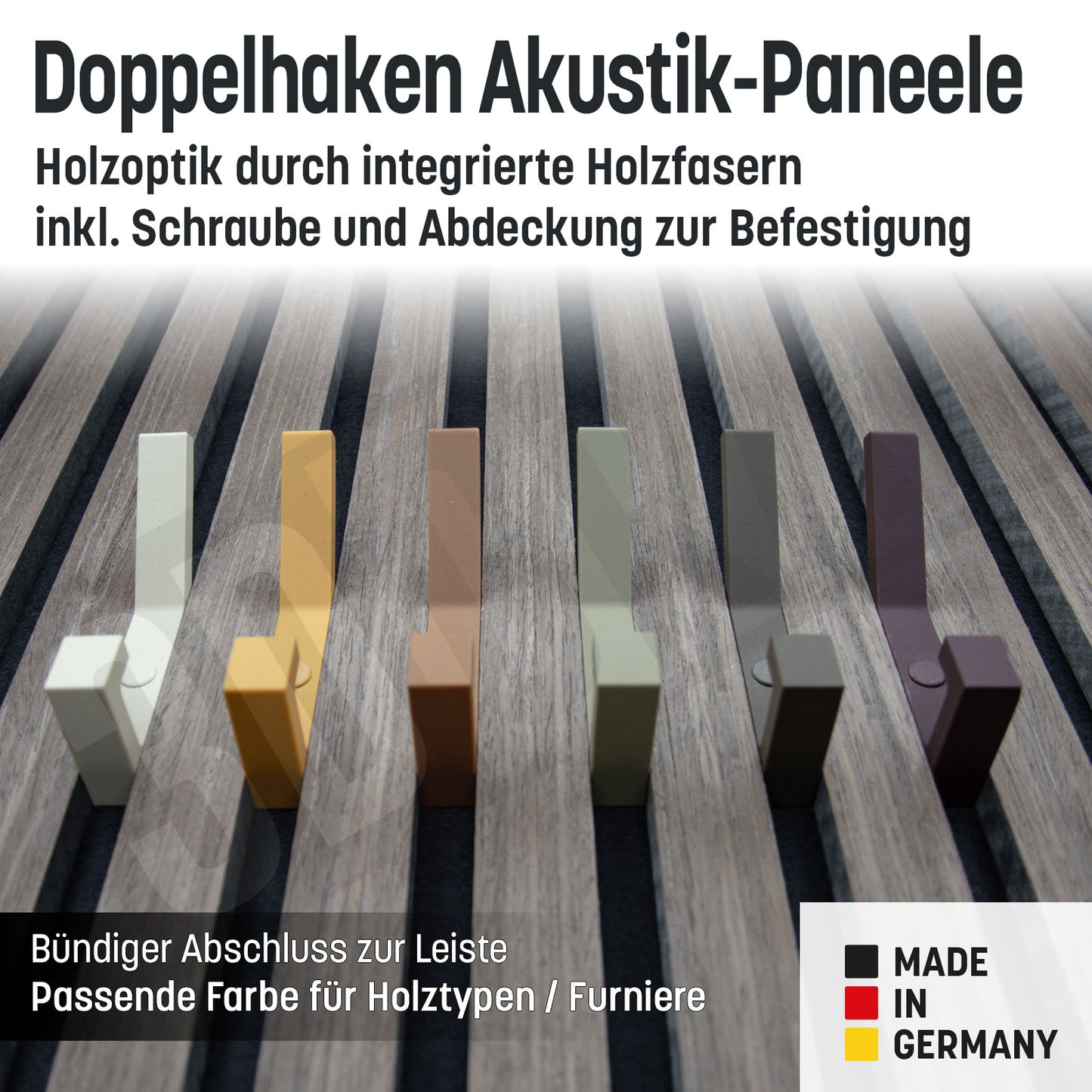 Kleiderhaken Holzfaser Akustik Paneele Wandpaneele inkl. Schraube und Dübel