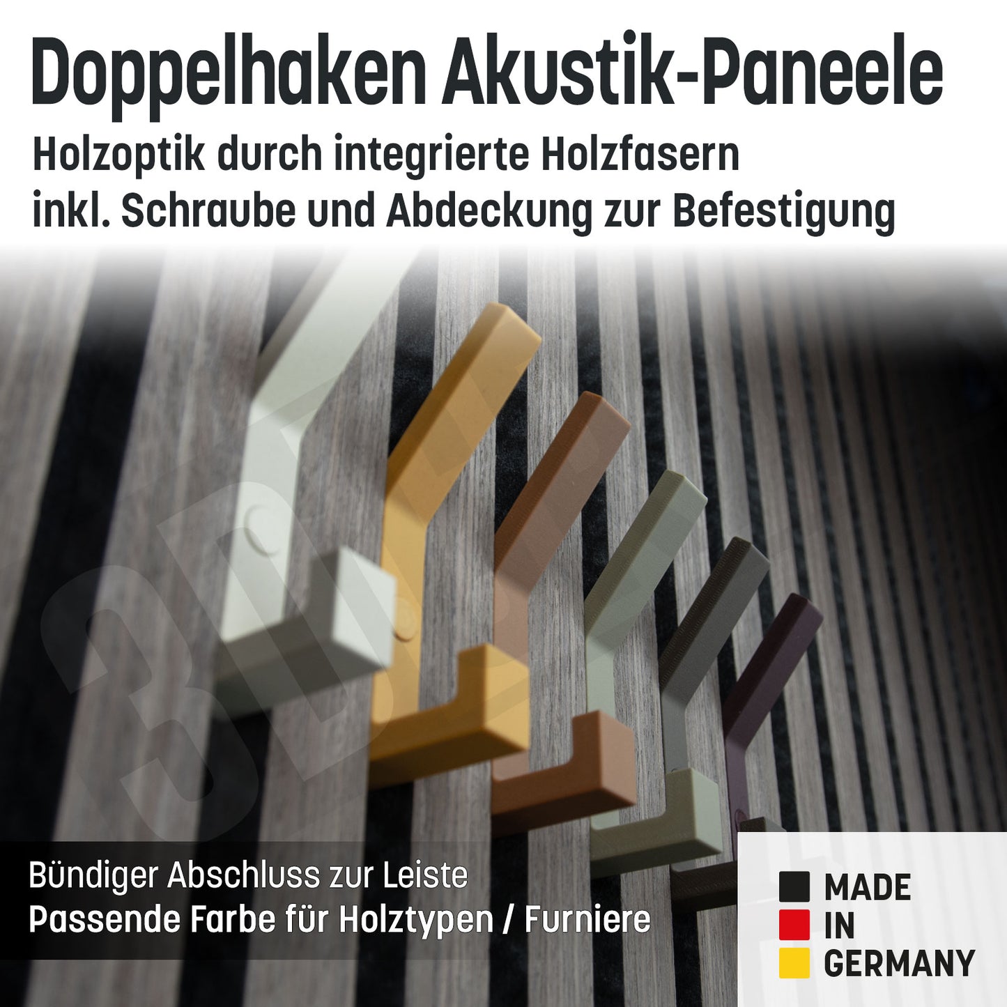 Kleiderhaken Holzfaser Akustik Paneele Wandpaneele inkl. Schraube und Dübel