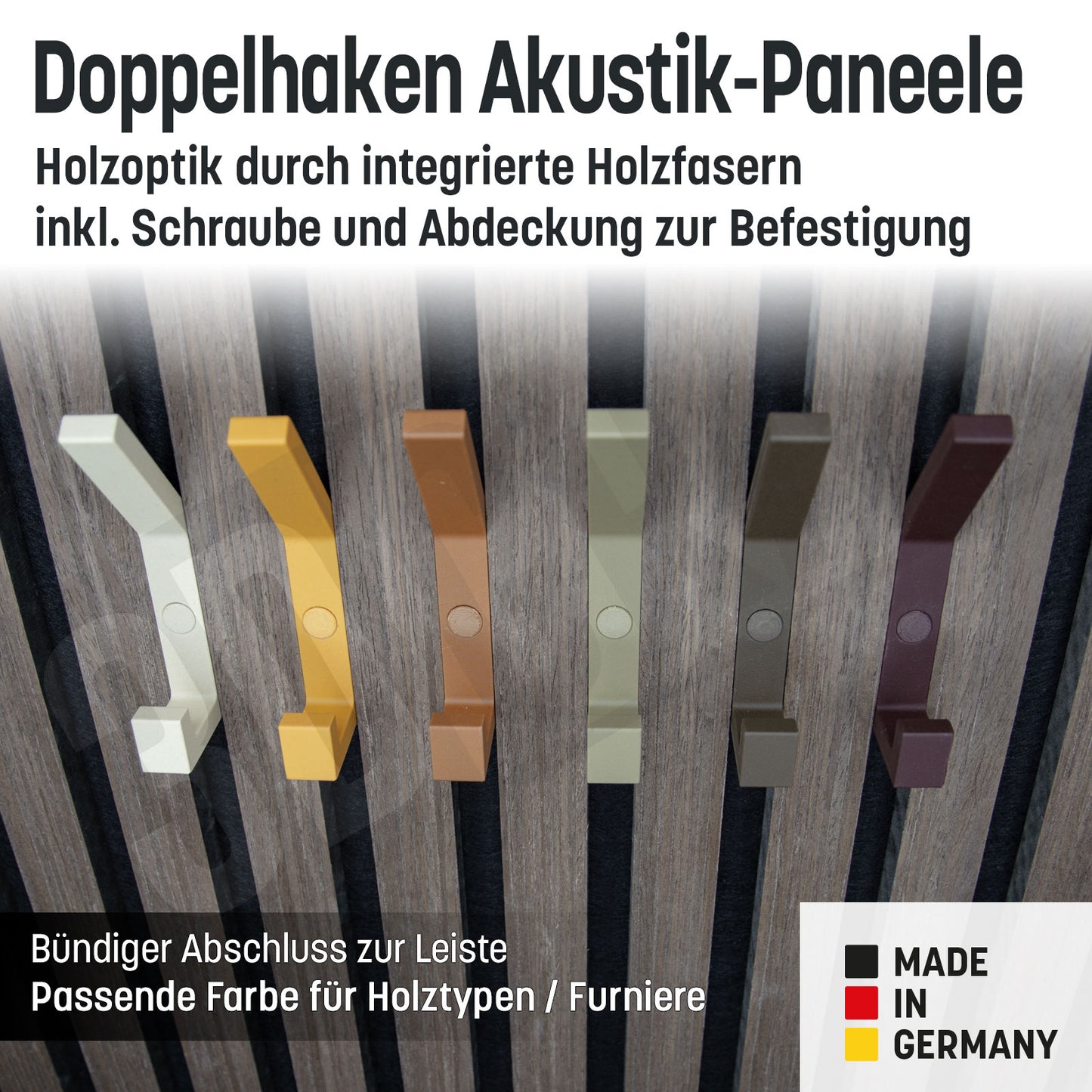 Kleiderhaken Holzfaser Akustik Paneele Wandpaneele inkl. Schraube und Dübel