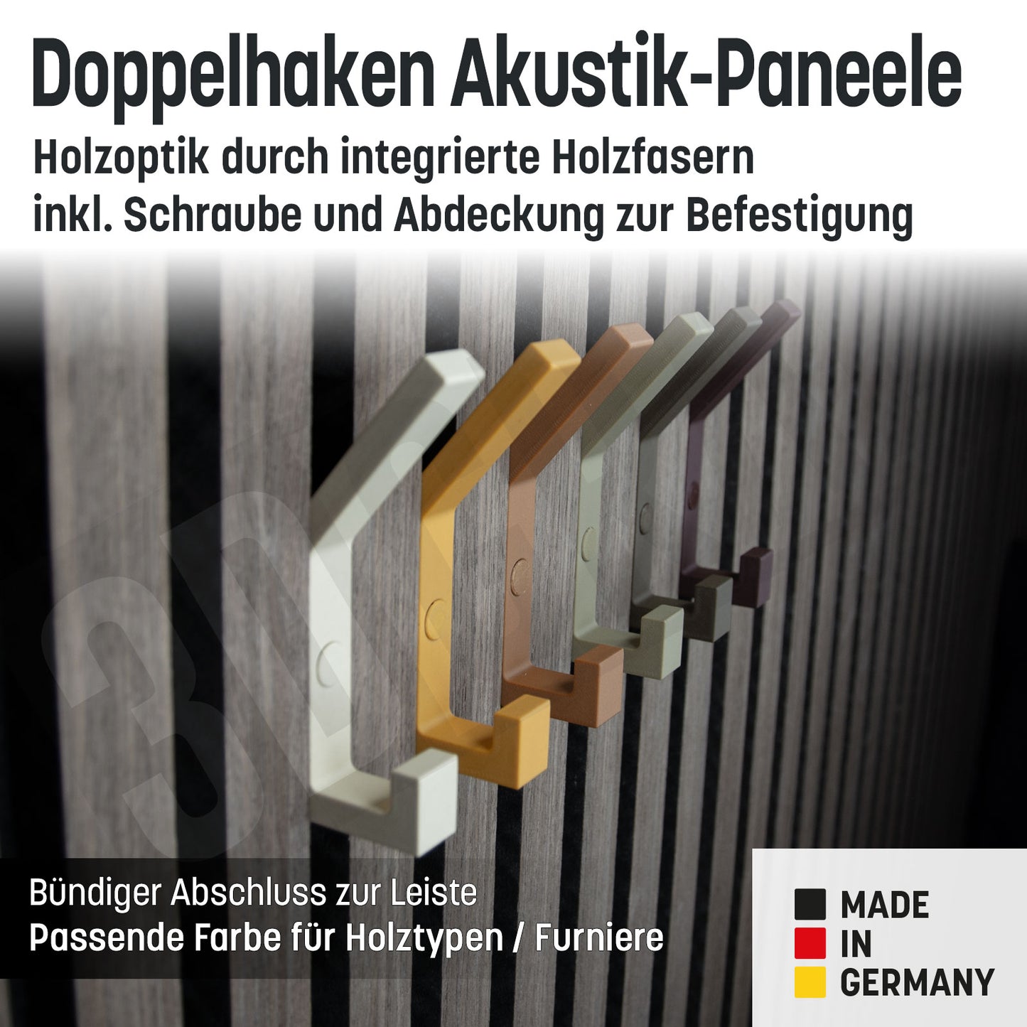Kleiderhaken Holzfaser Akustik Paneele Wandpaneele inkl. Schraube und Dübel