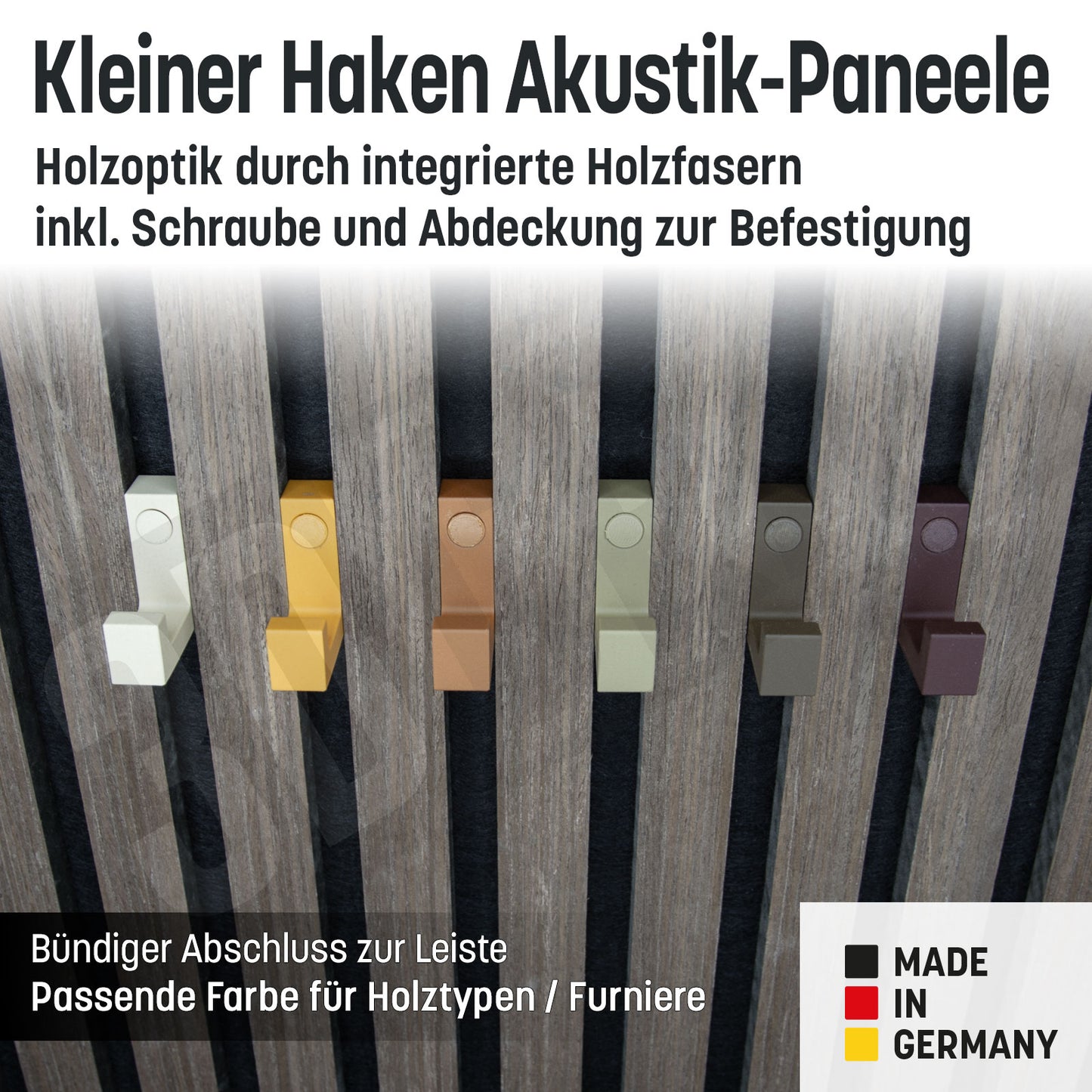 Kleiner Kleiderhaken Holzfaser Akustik Paneele Wandpaneele inkl. Schraube und Dübel