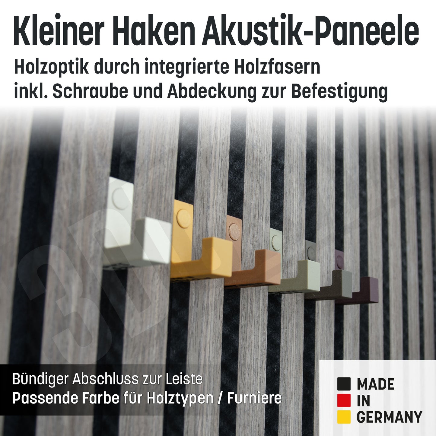 Kleiner Kleiderhaken Holzfaser Akustik Paneele Wandpaneele inkl. Schraube und Dübel