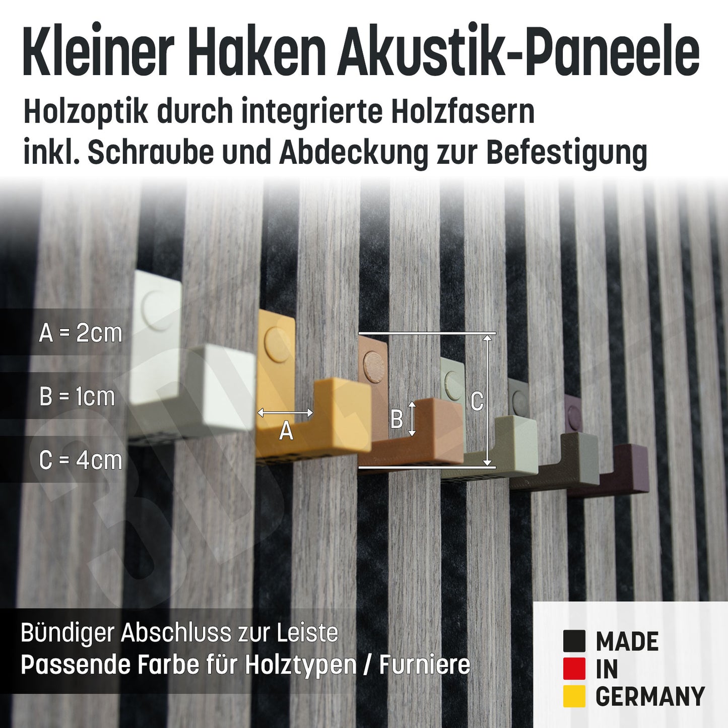 Kleiner Kleiderhaken Holzfaser Akustik Paneele Wandpaneele inkl. Schraube und Dübel