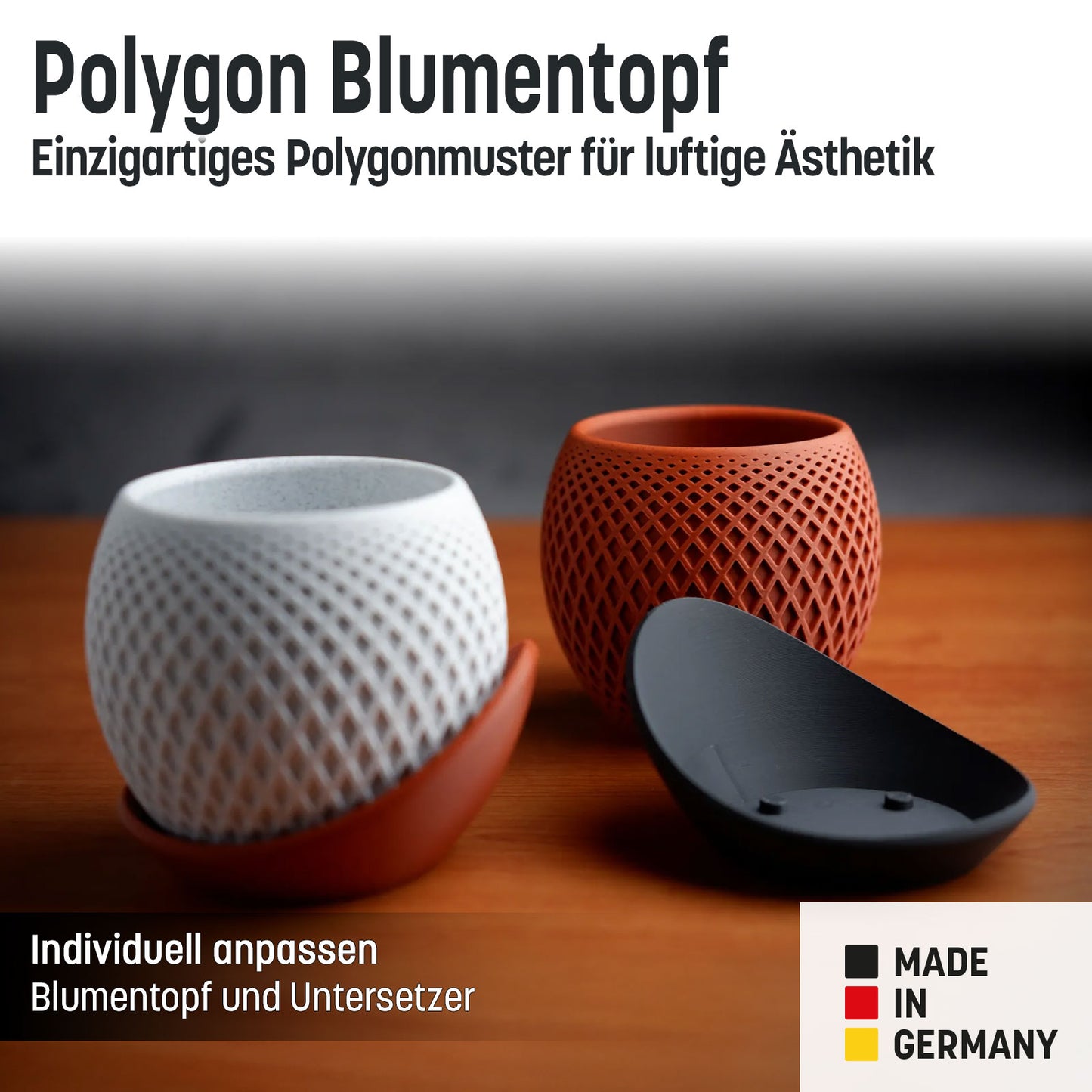 Blumentopf „Polygon” mit umlaufender Platte