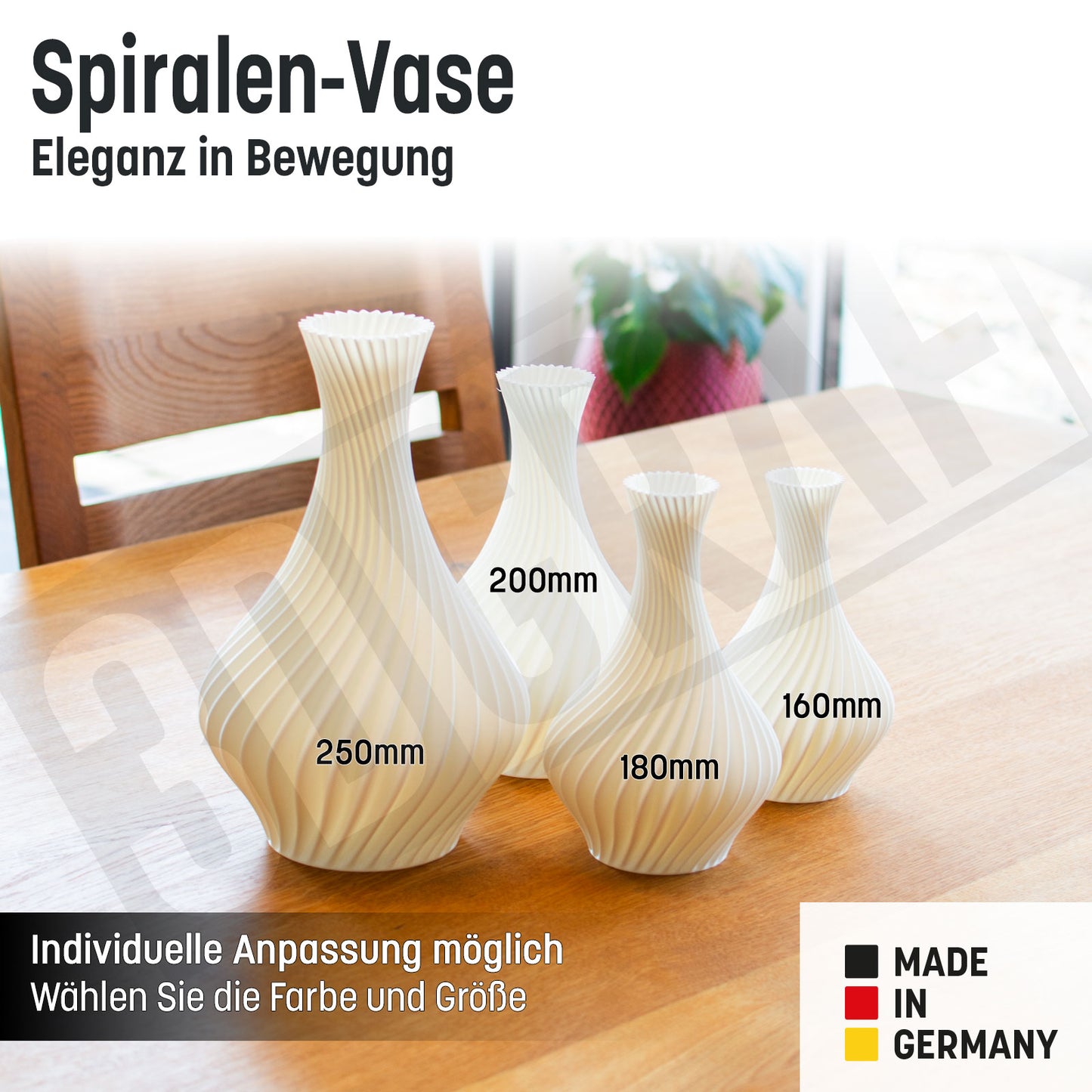 Dekovase für Trockenblumen als Tischdeko, „Spiralen-Vase” - Eleganz in Bewegung
