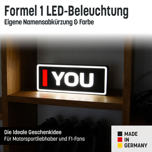 Formel 1 LED-Lampe mit Wunsch-Initialen & Teamfarbe | Geschenkidee