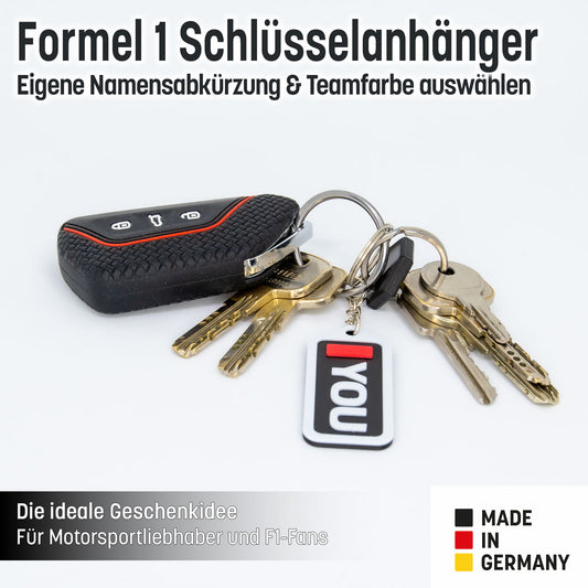 F1 Schlüsselanhänger personalisiert – Initialen, Teamfarbe & Carbon-Look – Geschenk Motorsport